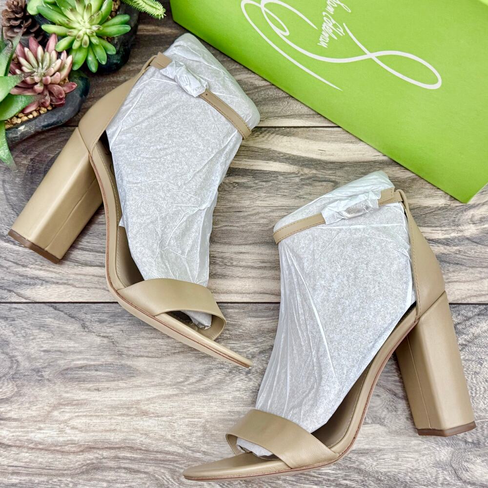 NIB Sam Edelman Yaro 9.5M Block Heel Ankle Strap Dress Sandal Beige Leather - Picture 3 of 10